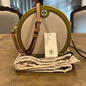 New Tory Burch T Monogram Color-Block Moon Bag in New Cream Multi